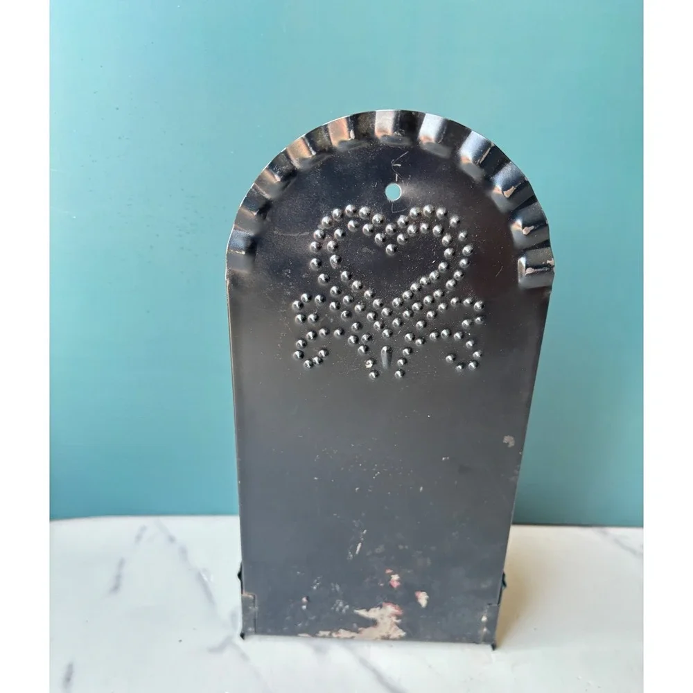Vintage Punched Tin Wall Sconce Heart Taper Candle Holder Primitive Farmhouse